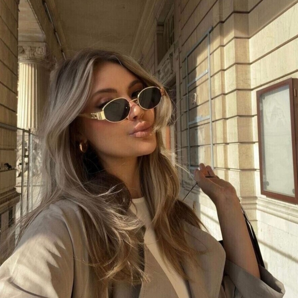 Steve Madden Oval Sunglasses Gold Frame Brown Lenses Tortoise Arms Retro Chic